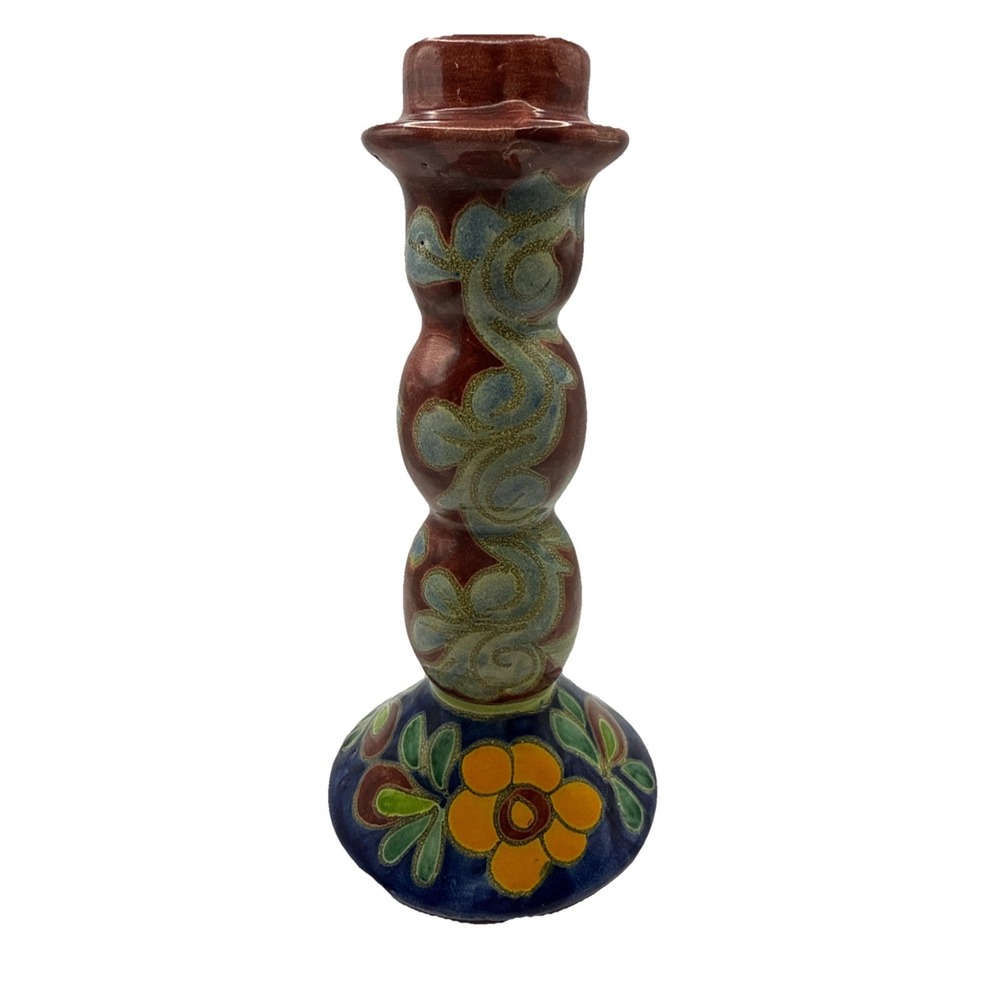 Vintage Mexican Talavera Pottery‎ Decorative Candlestick 9.25" Signed